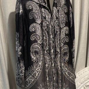 Elegant Black and Gray Paisley Women's Coat